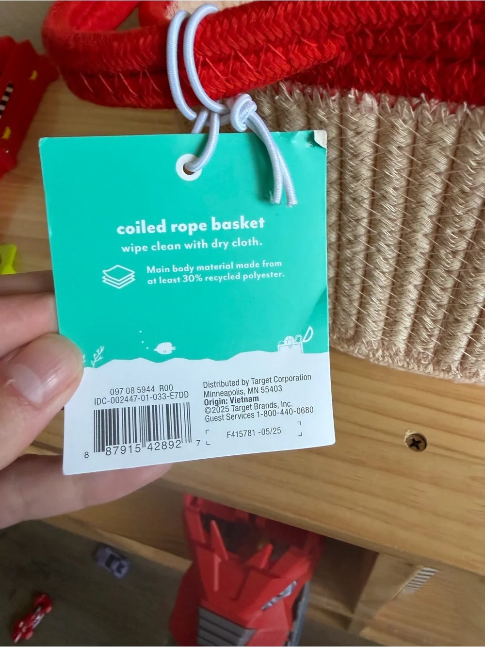Small Coiled Rope Kids' Storage Basket Cream and Red Pillowfort NWT home decor